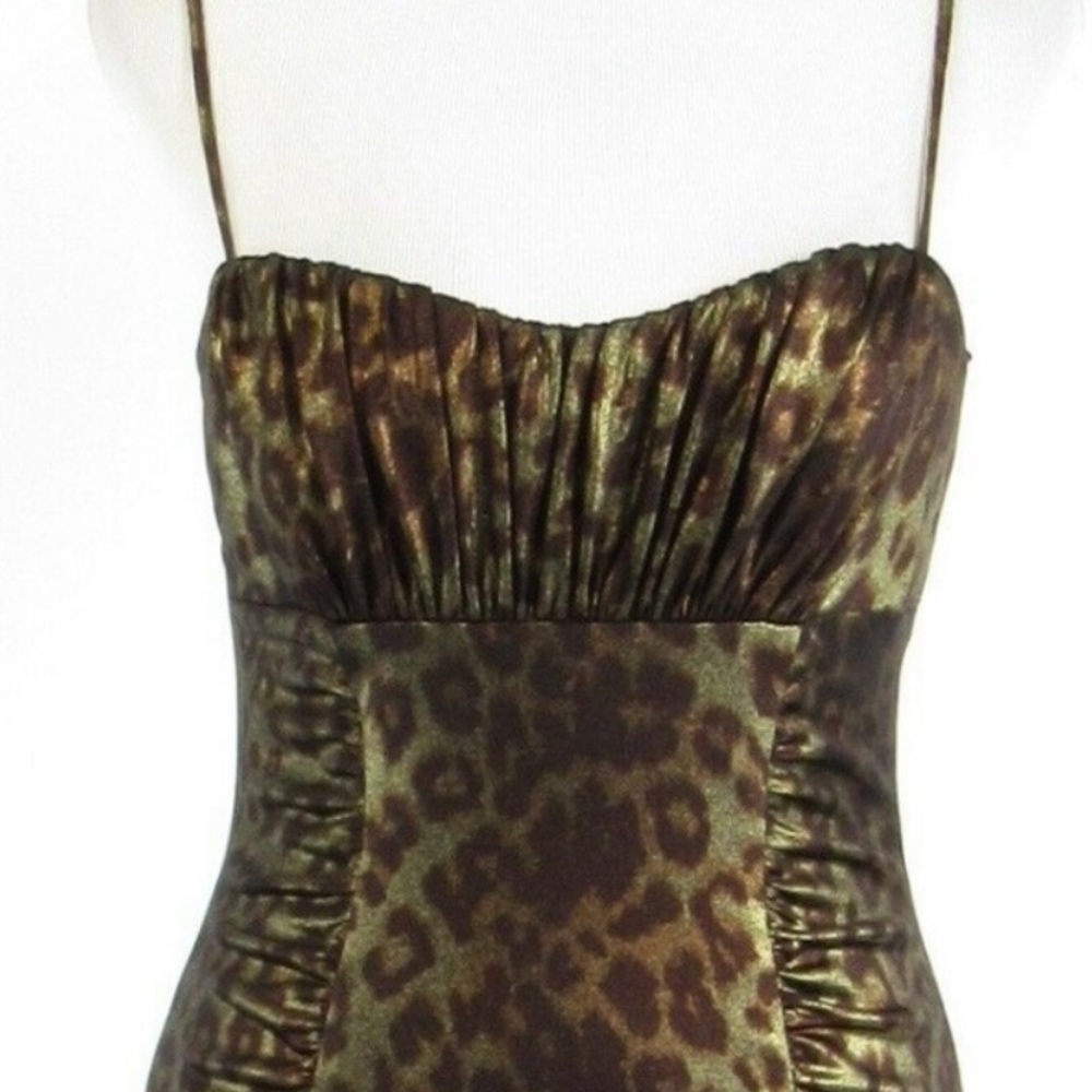 DAVID MEISTER OLIVE GREEN CHEETAH DRESS